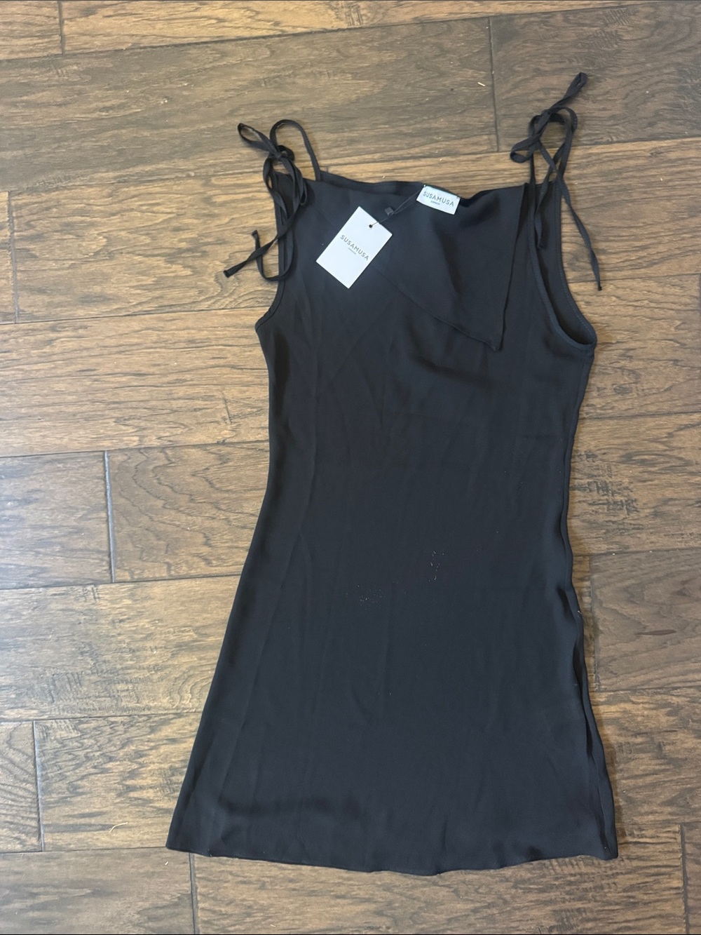NWT Susamusa Black Slip Dress with Tie Straps